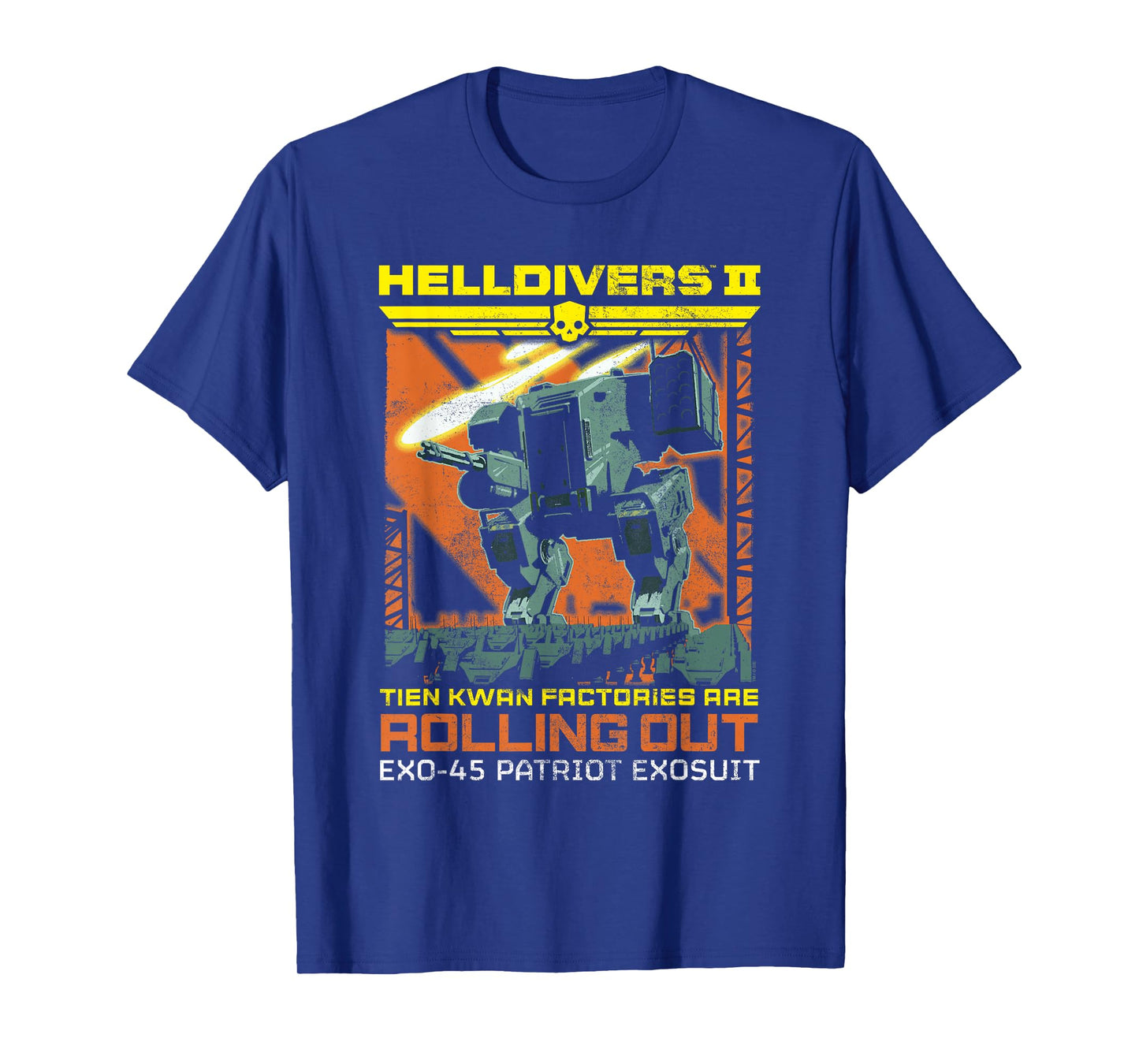Helldivers 2 Exo-45 Patriot Exosuit Vintage Ad Video Game T-Shirt