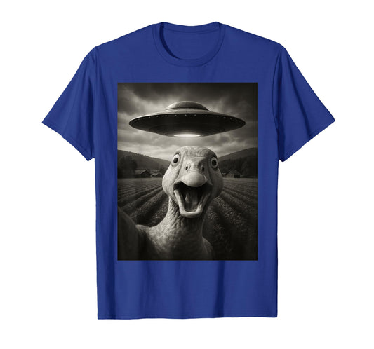 Goose Selfie with Alien UFO Funny Goose for Men Women Kid T-Shirt
