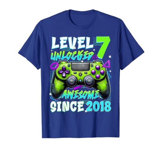 7th Birthday Video Game Level 7 Unlocked Awesome Since 2018 T-Shirt