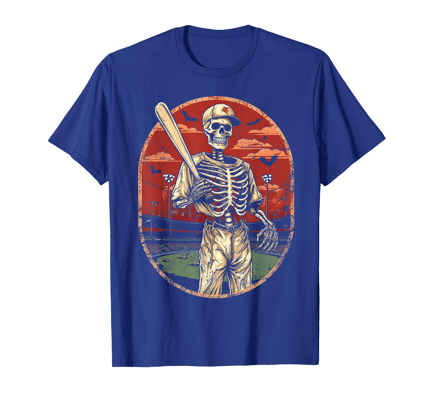 Spooky Creepy Vintage Baseball Skeleton Halloween Men Boys T-Shirt