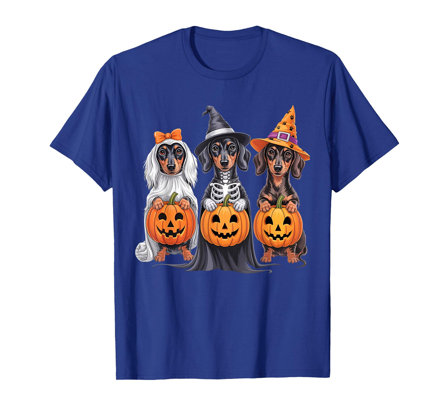 Funny Dachshund Halloween Pumpkin Weenie Dog Skeleton Ghost T-Shirt