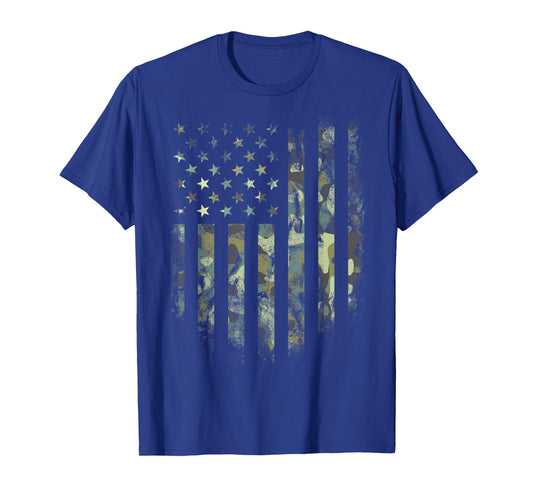 Camo American US Flag Green Distressed Camouflage T-Shirt