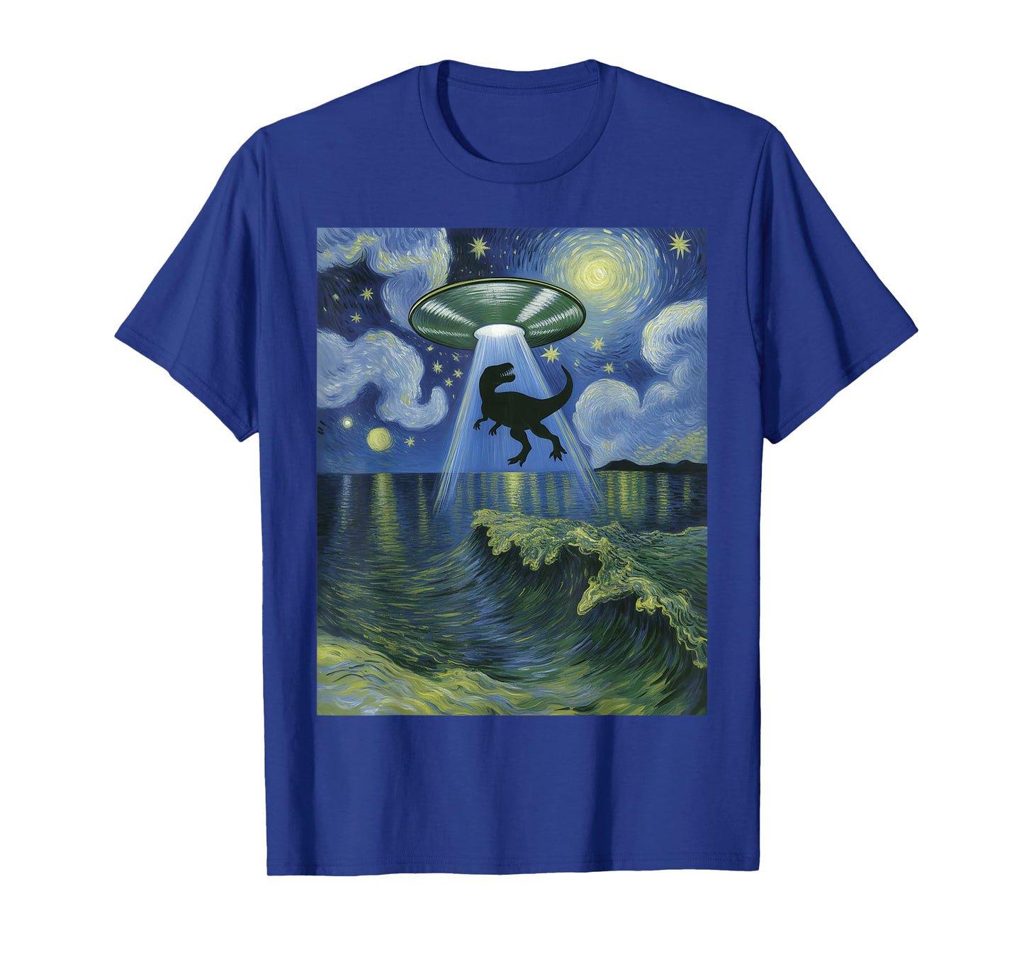 Starry Night Alien UFO Abduction Dinosaurs Van Gogh Art T-Shirt