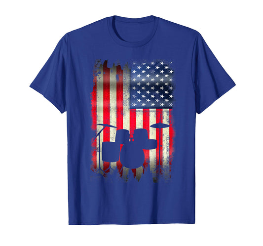 Drum Set USA American Flag 4th of July Patriotic Drummer T-Shirt
