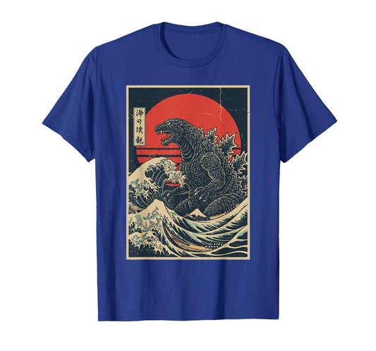 Japanese Shirt Kaiju Wave Art Retro Monster Vintage Graphic T-Shirt