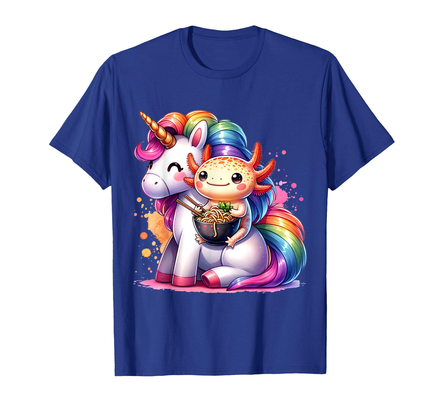 Cute Anime Kawaii Axolotl Riding A Unicorn And Eating Ramen T-Shirt