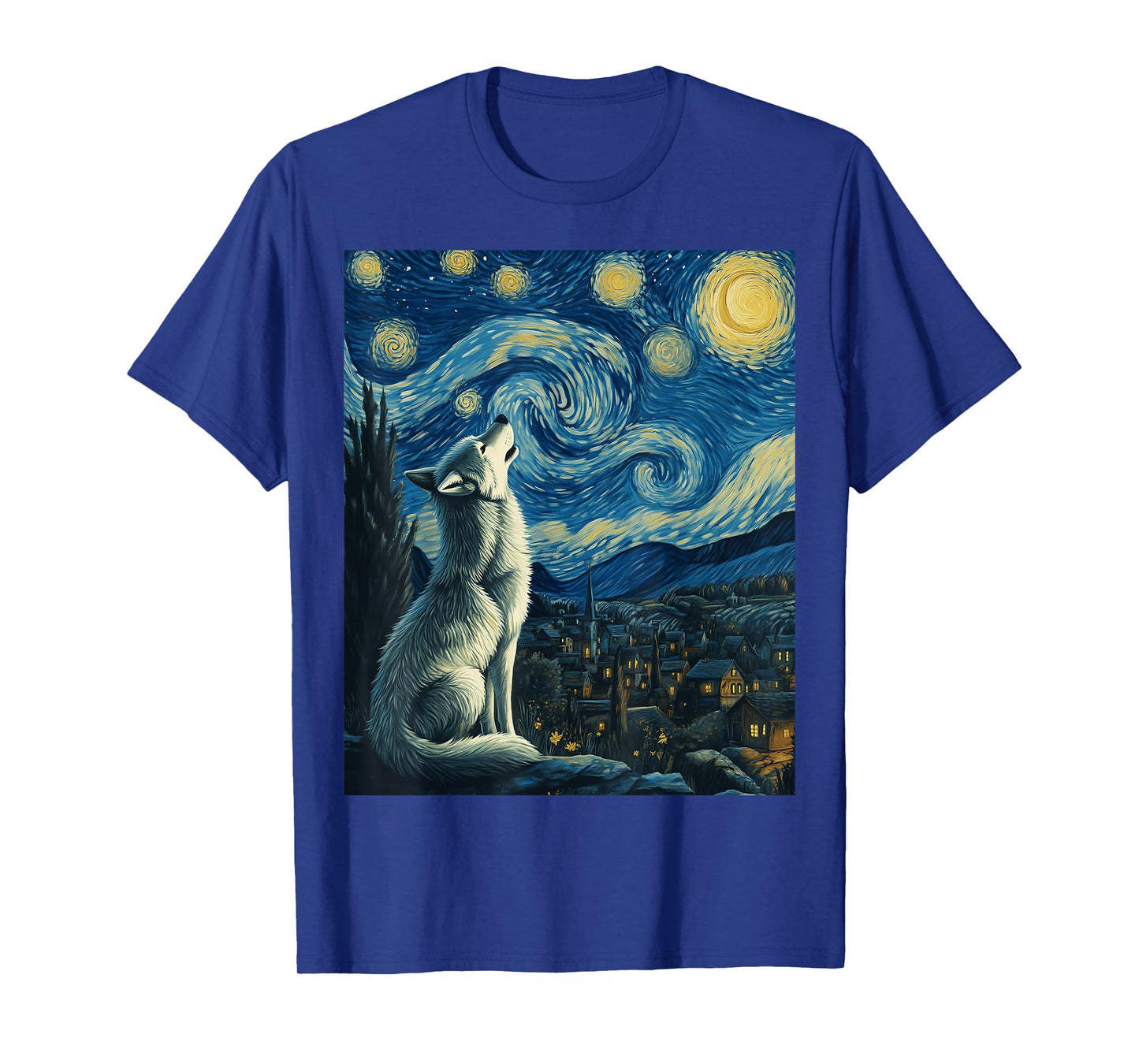 Wolf Starry Night Van Gogh Painting Art Wolves Lovers T-Shirt