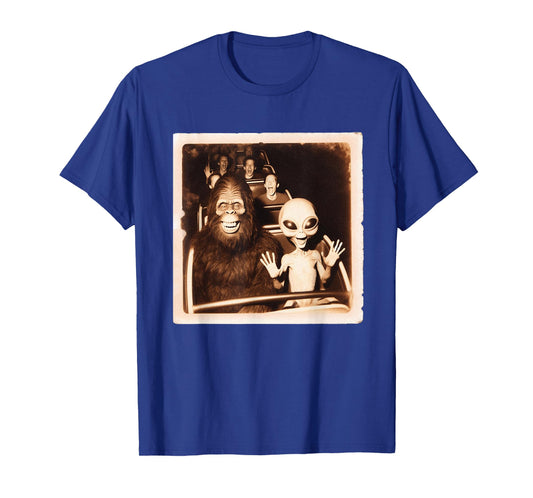 Roller Coaster Funny Alien Bigfoot Thrills at Amusement Park T-Shirt
