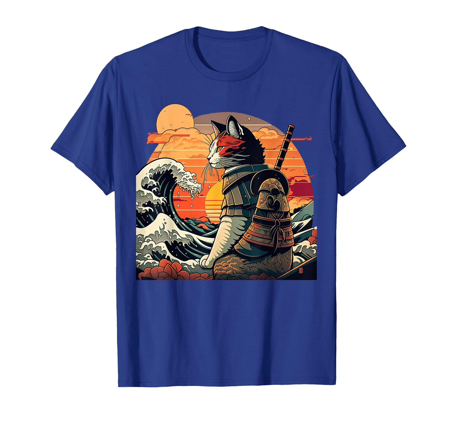 Japanese Retro Samurai cat The Great Wave by Hokusai T-Shirt