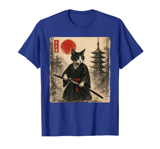 Samurai Cat Japanese Art Graphic Tees for Men Women Teens T-Shirt