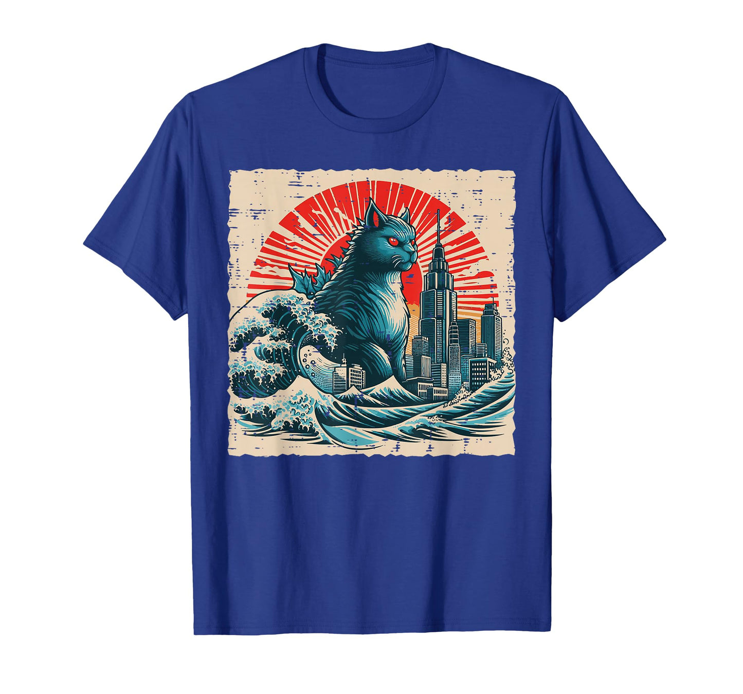 Japanese Cat Monster Great Wave City Ukiyo-e Men Women Kids T-Shirt