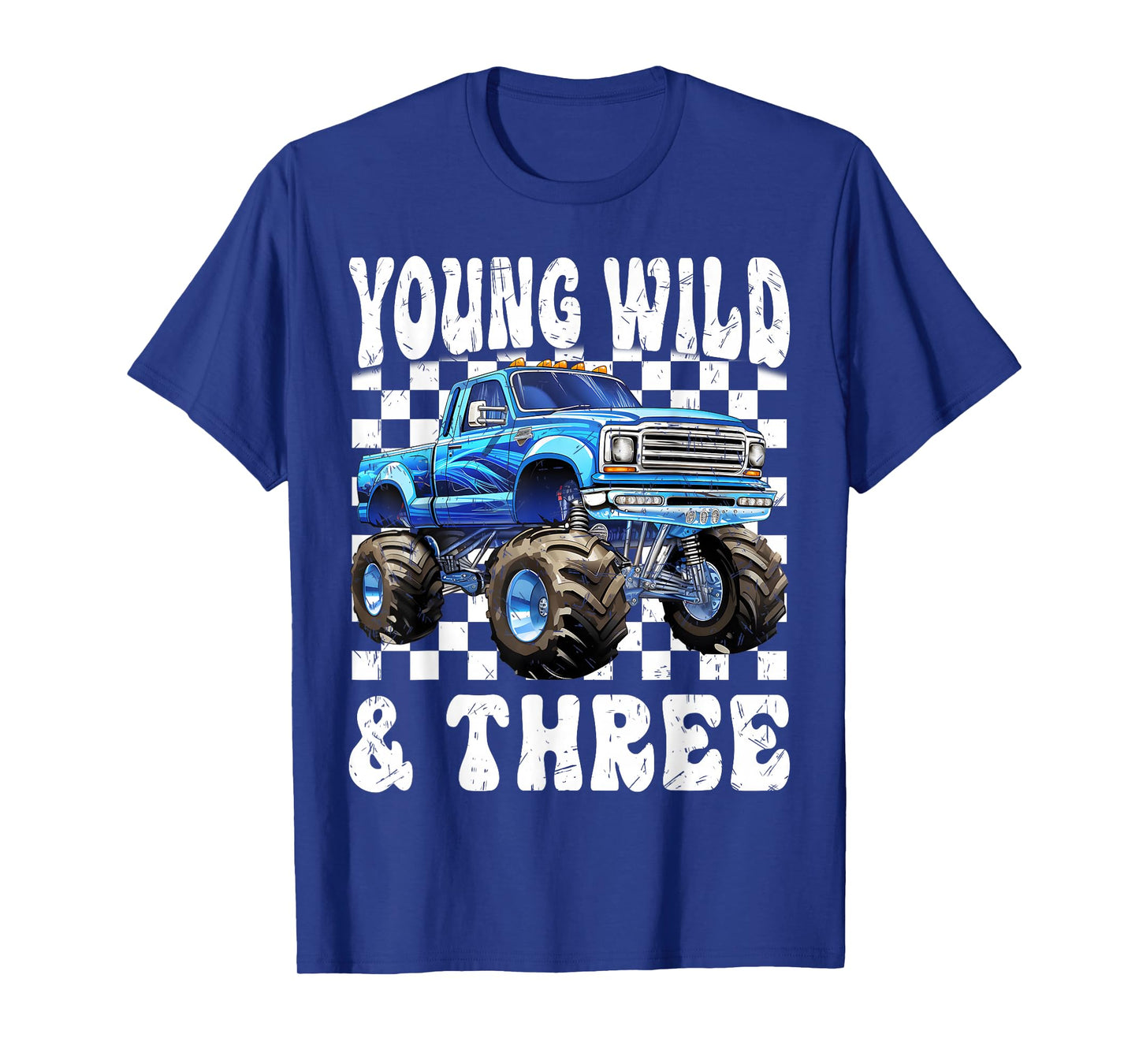 3 Years Old Kids Young Wild & Three Monster Truck Birthday T-Shirt