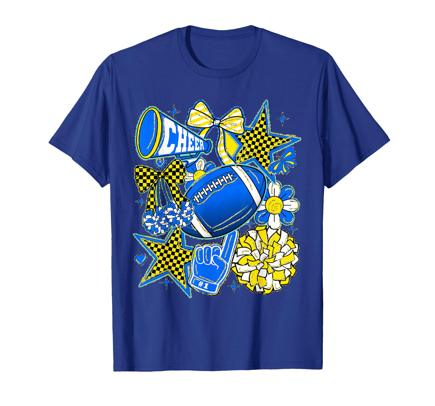 Retro Blue & Gold Cheer Football Game Day Coquette Bow Kids T-Shirt