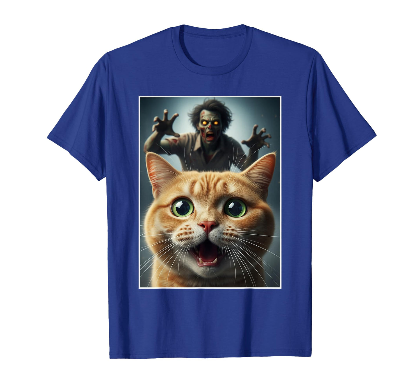 Orange Cat Selfie with Zombie Funny Pet Owner Graphic T-Shirt