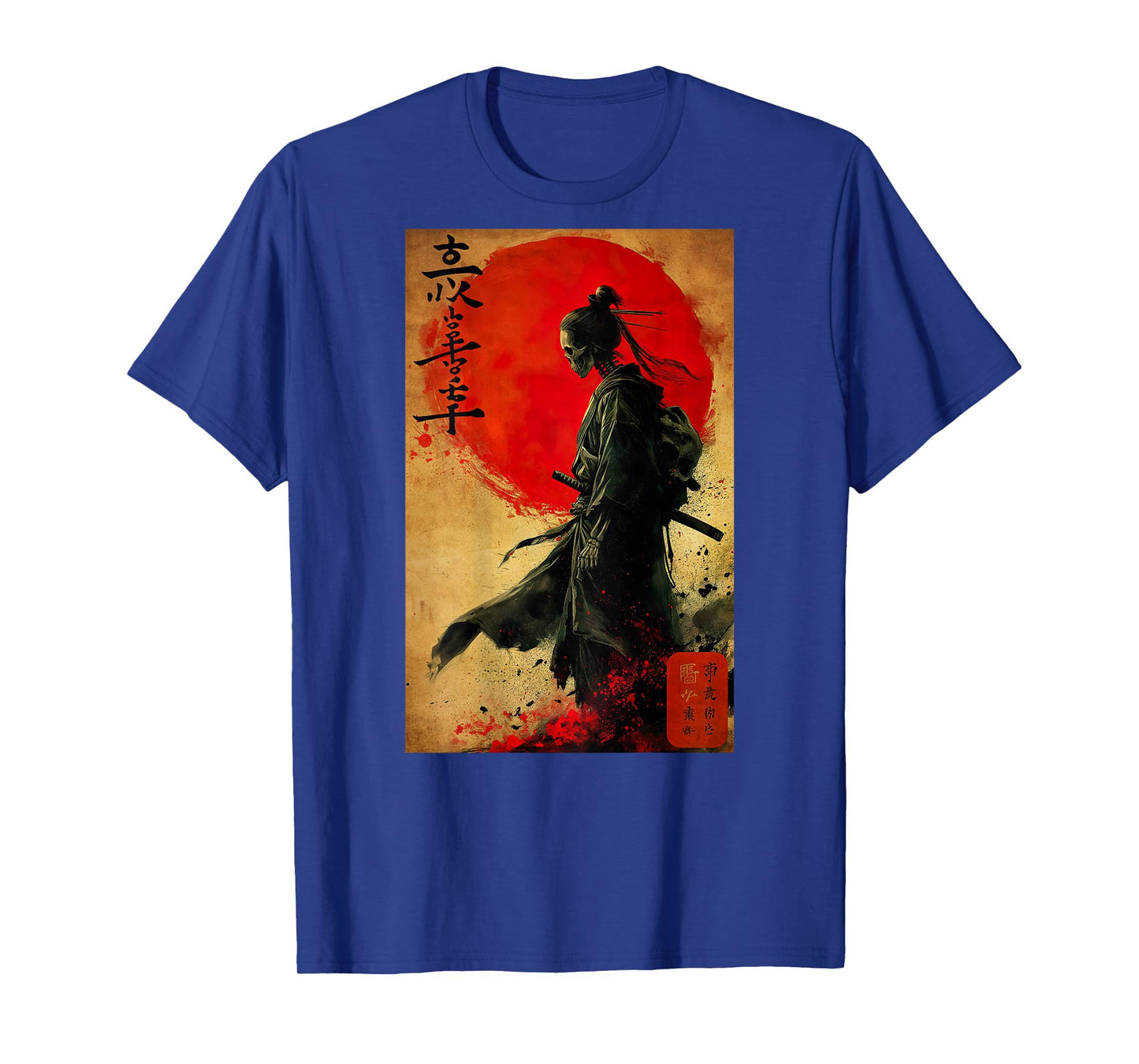 Japanese Woodblock Art of a Samurai Skeleton Japan (Back) T-Shirt
