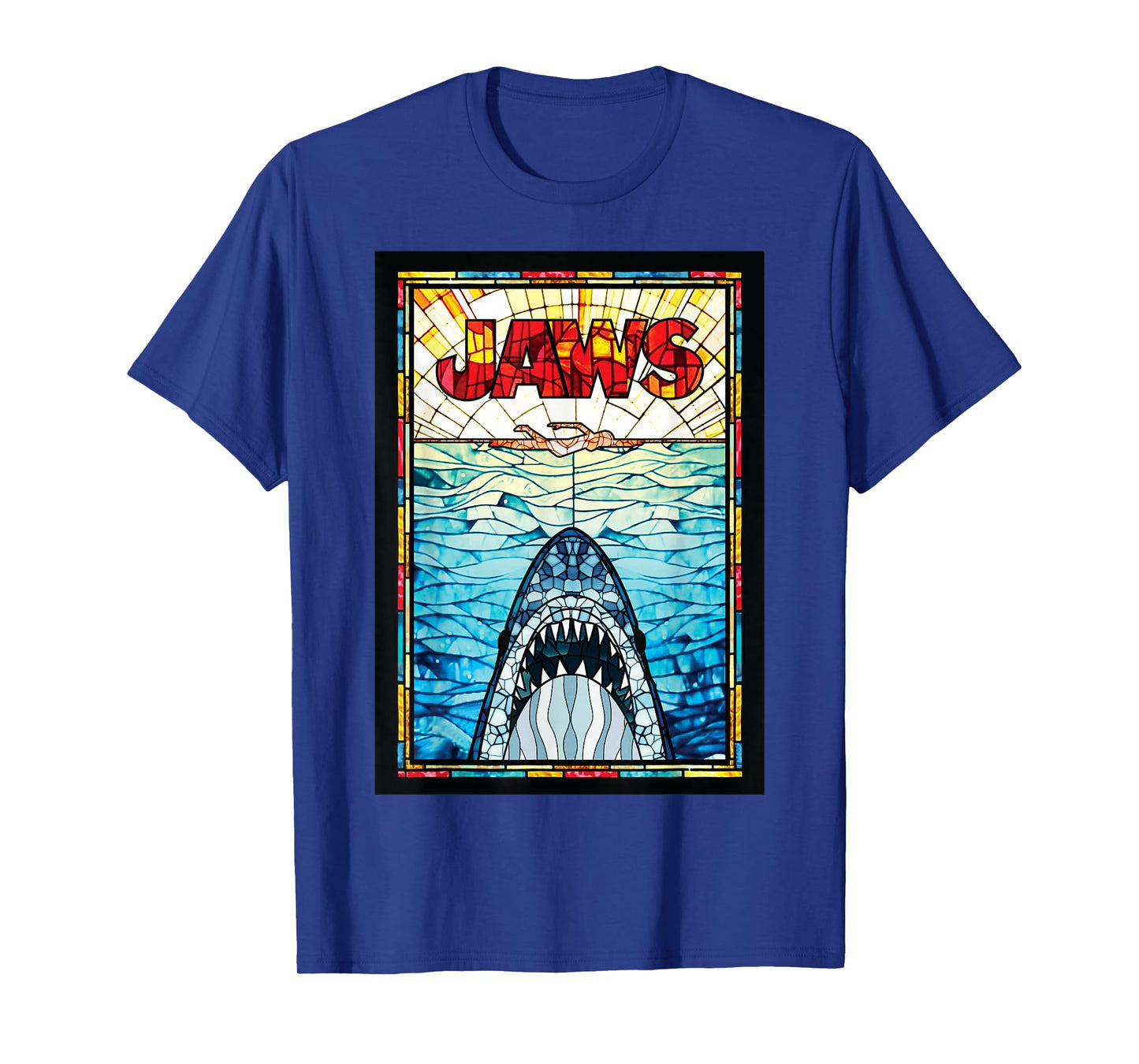 Jaws 50th Anniversary Poster Stained Glass Front & Back T-Shirt