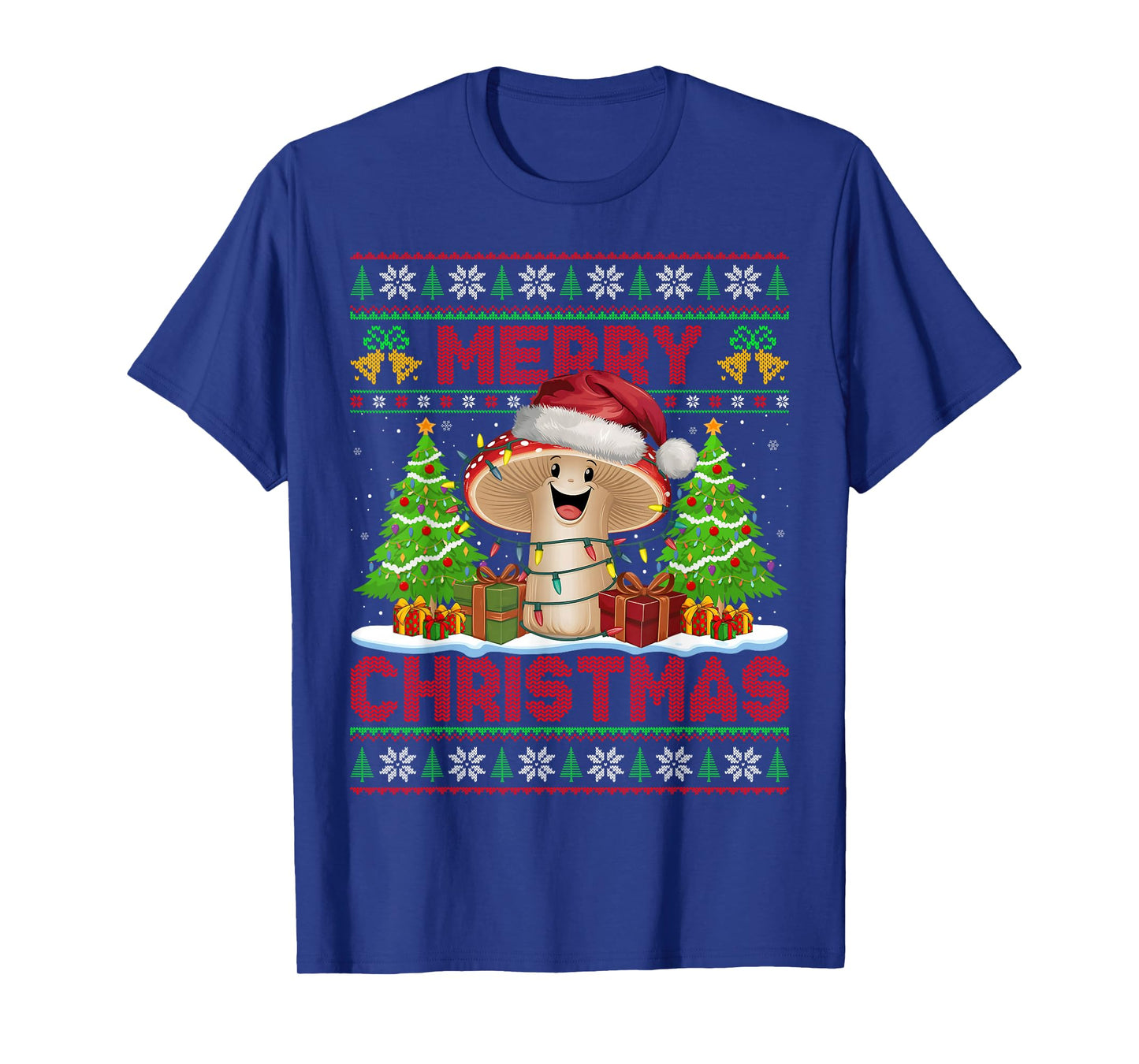 Funny Mushroom Ugly Christmas Sweaters Santa Hat Lights Xmas T-Shirt
