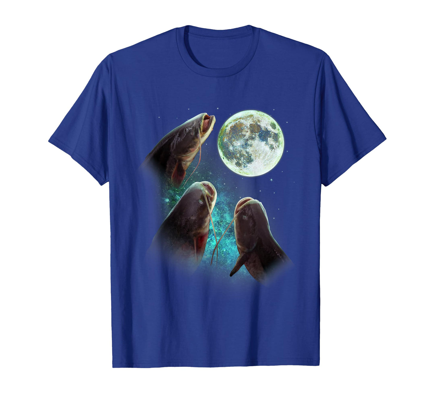 Fisherman Three Catfish Howl At Moon Wolfs Wolves Parody T-Shirt