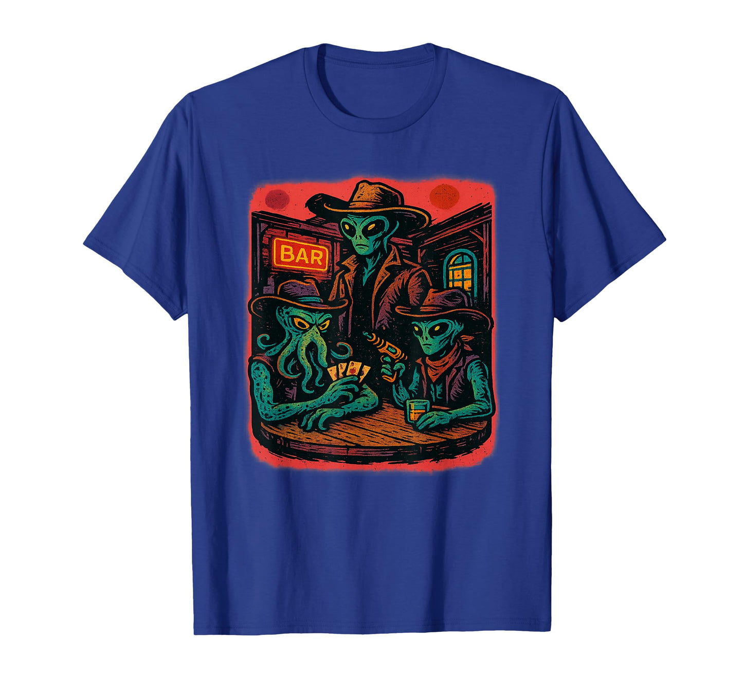 Aliens Playing Cards in Wild West Bar Scene T-Shirt