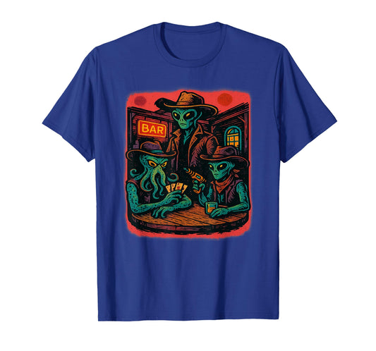 Aliens Playing Cards in Wild West Bar Scene T-Shirt