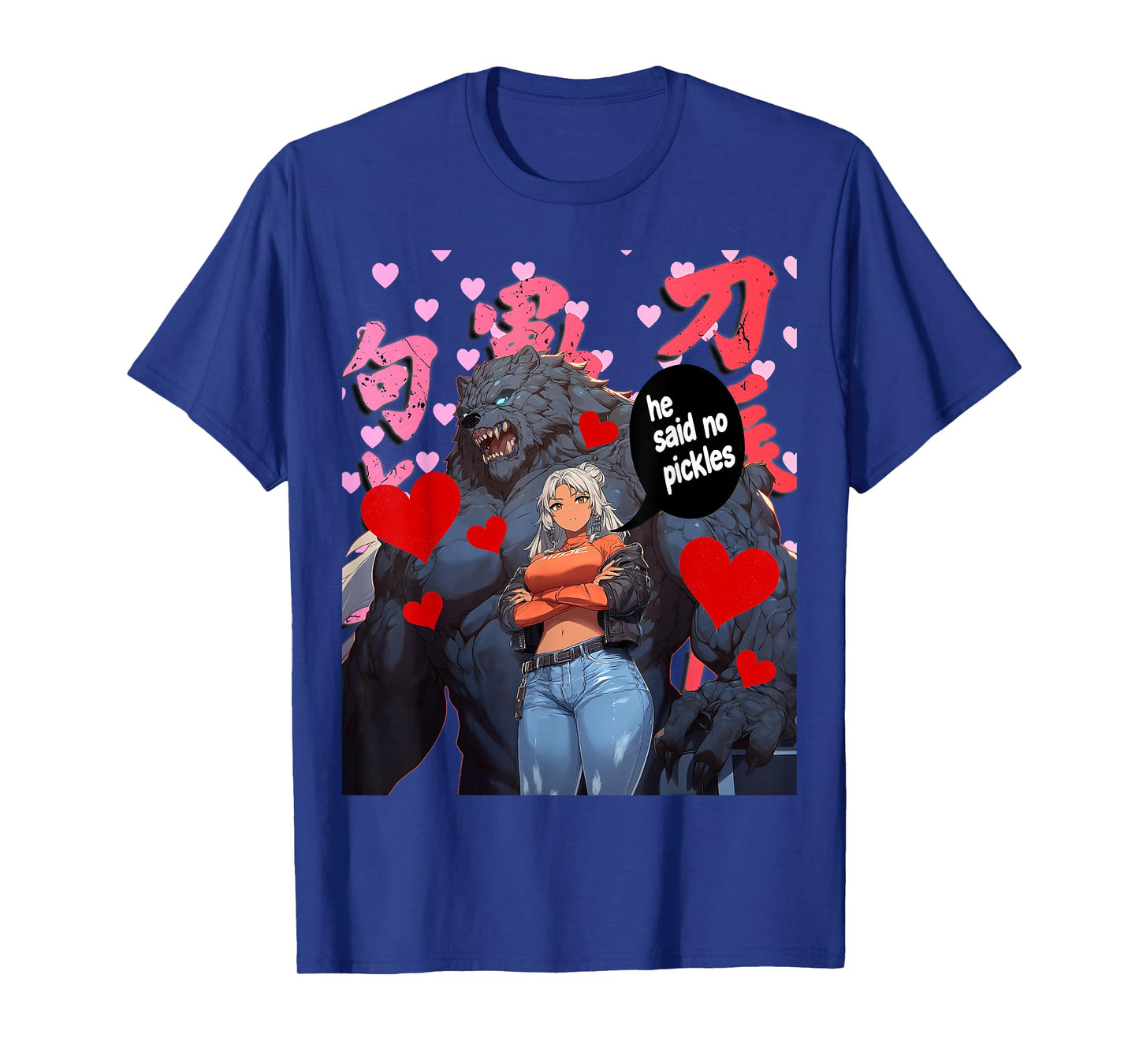 Funny Valentines Anime Werewolf and Waifu He Said No Pickles T-Shirt