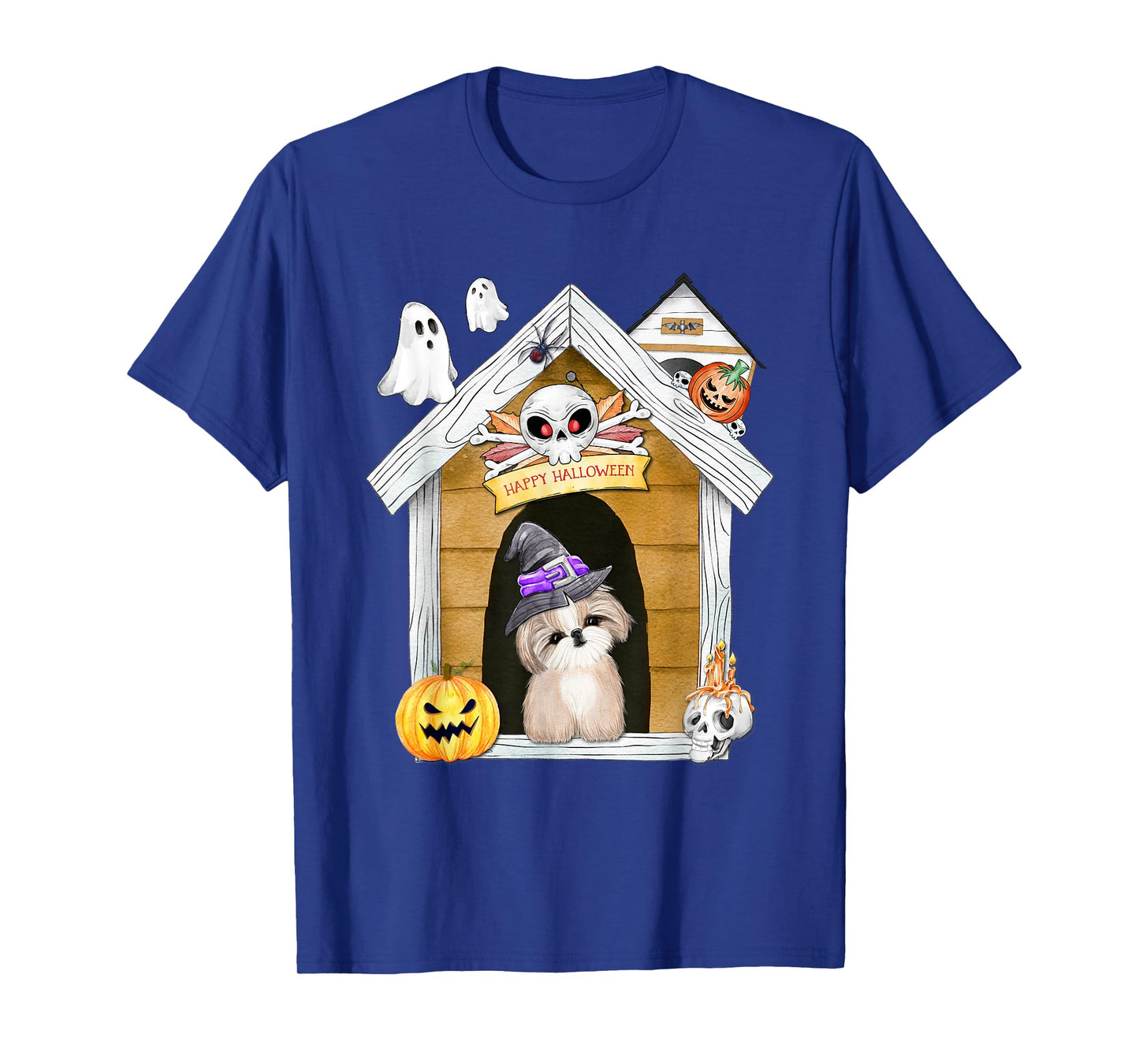 Halloween Shih Tzu Dog Witch Haunted House T-Shirt for Men Women Kids