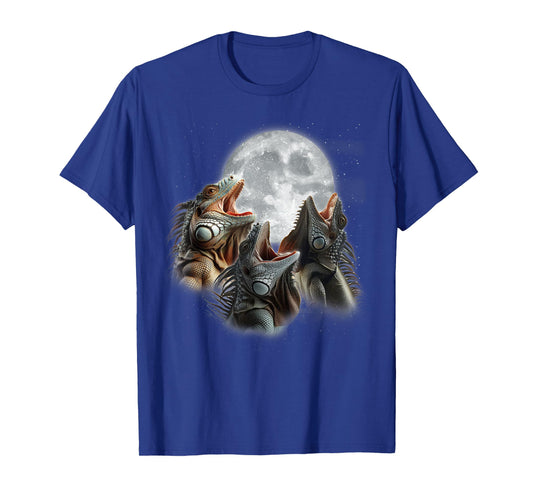 3 Iguanas Howling At The Moon Funny Iguana Hunter Pet Lizard T-Shirt