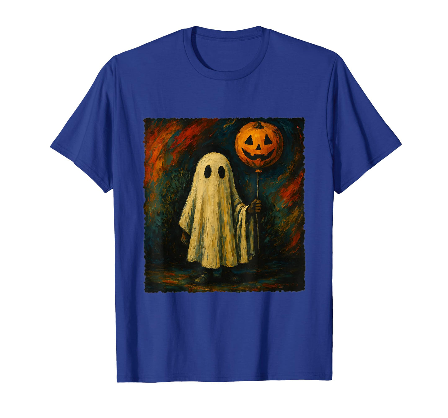 Vintage Ghost Holding Pumpkin Balloon Halloween Art T-Shirt