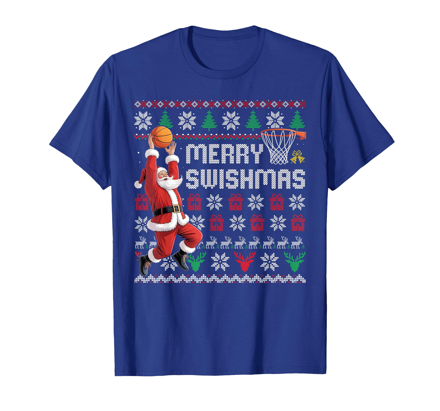 Merry Swishmas Basketball Ugly Christmas Sweater Men Boys T-Shirt