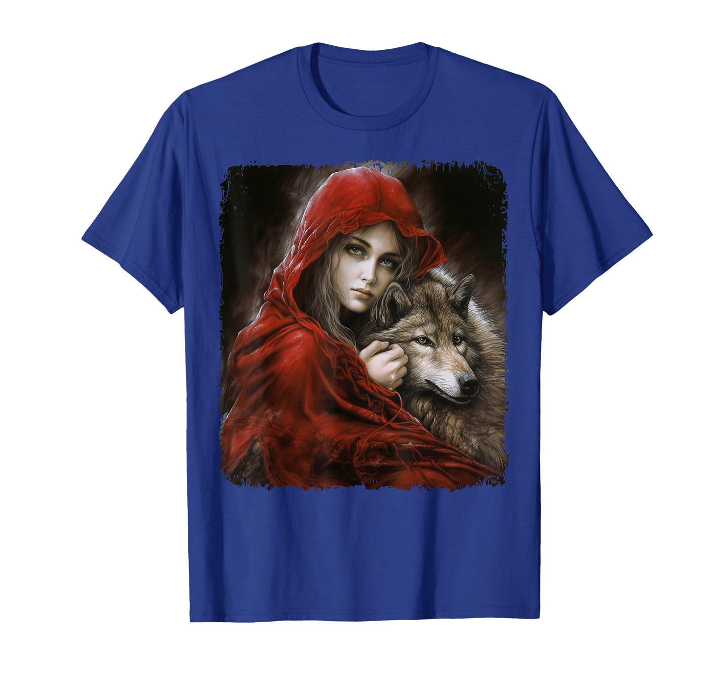 Woman with Hood in red and Gray Wolf Fantasy Art Painting T-Shirt