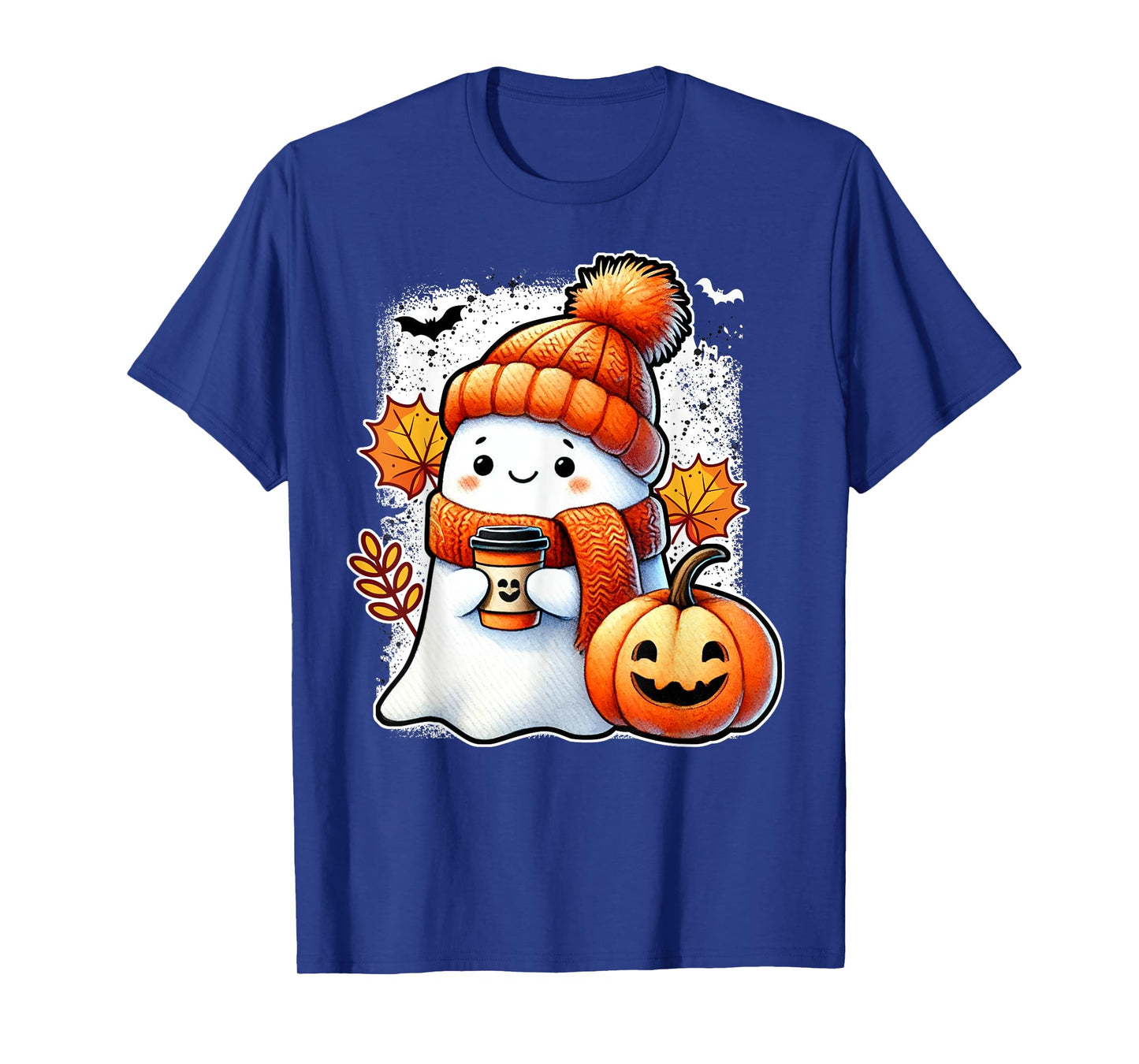 Cute Halloween Ghost Cozy Pumpkin Autumn Leaves T-Shirt