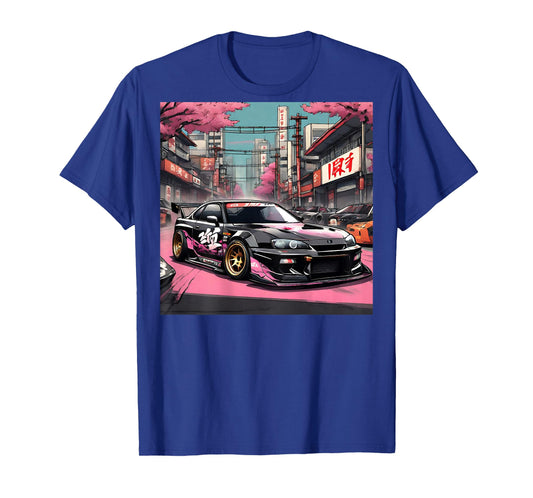 JDM Tokyo Skyline Retro Japanese Race Car Drift Art On Back T-Shirt