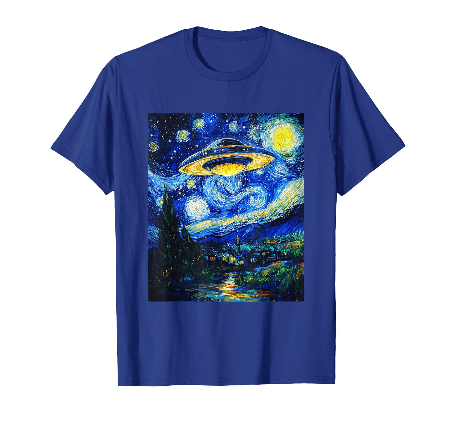 UFO Aliens Flying Saucer - Van Gogh Style - Starry Night T-Shirt