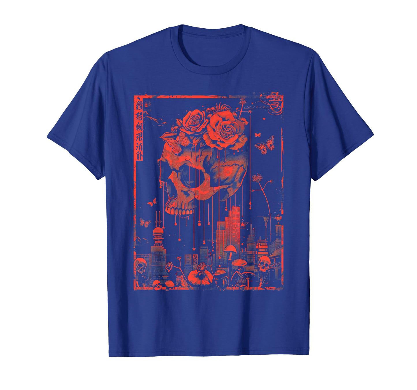 Anime Japanese Goth Cyberpunk City Skull Butterfly T-Shirt
