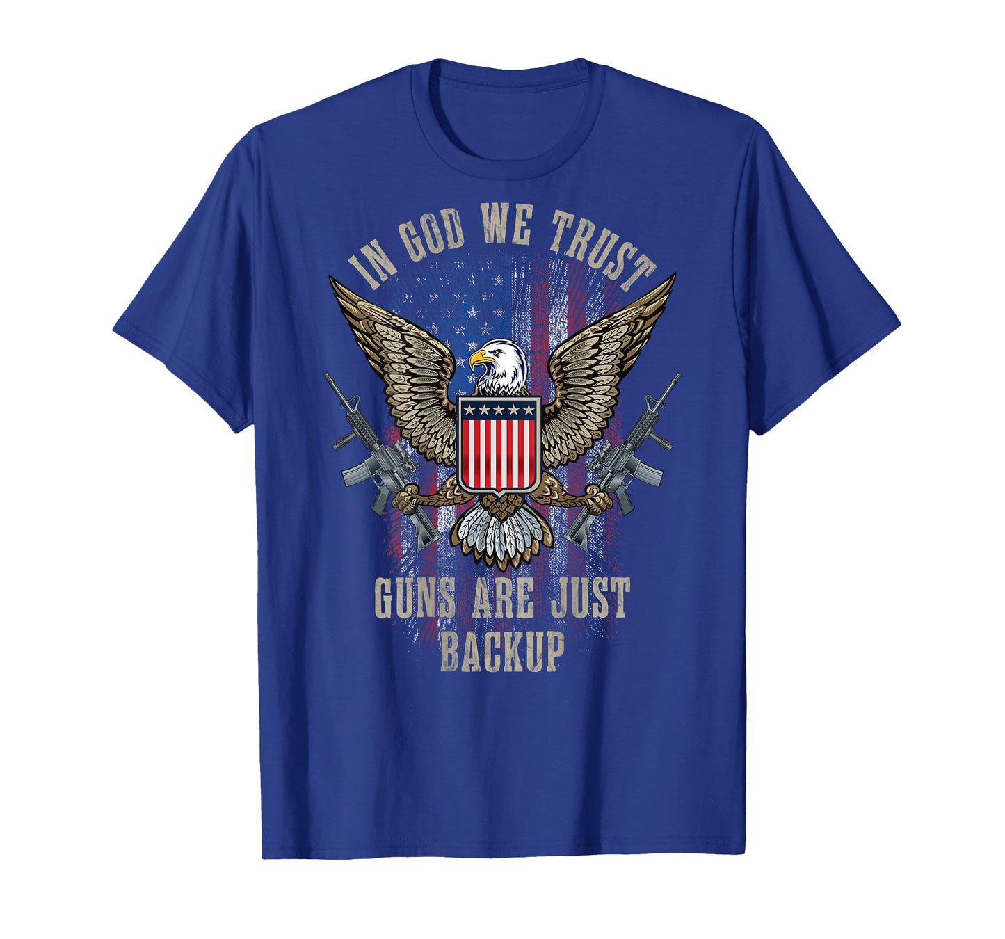 in God We Trust Guns are Just Backup American Flag ON Back T-Shirt Small