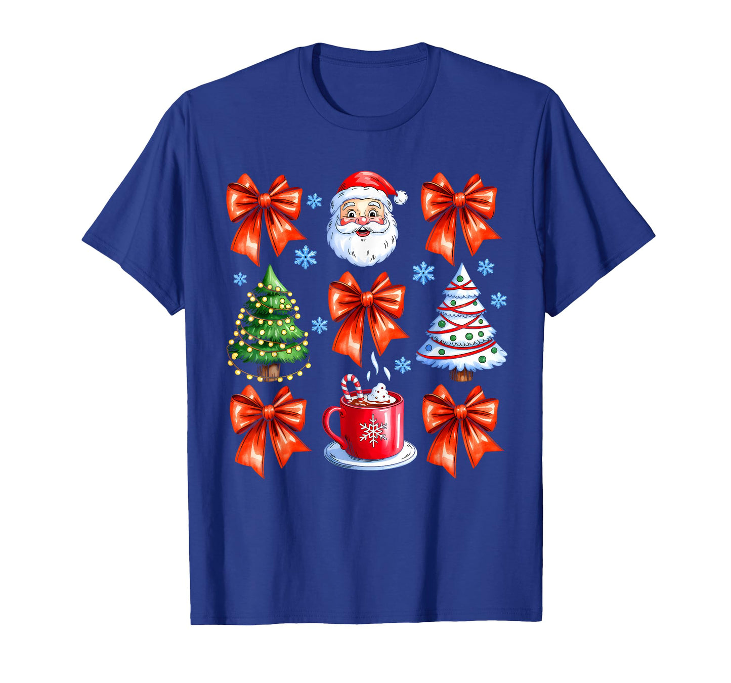 Coquette Bow Santa Christmas Tree Cake Candy Cane Girly Xmas T-Shirt