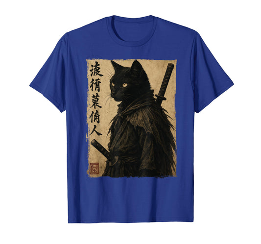 Samurai Black Cat Japanese Style Men Women Teens Kids Anime T-Shirt