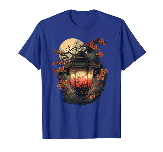 Japan Art Japanese Pagoda Lantern Sakura Blossom Aesthetic T-Shirt