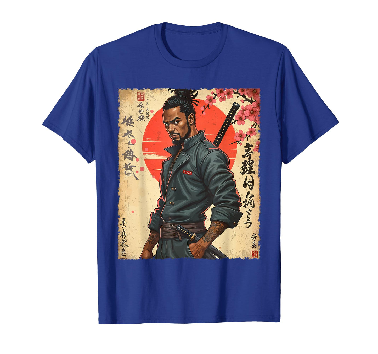 Afro Warrior Samurai African in Anime with Modern Katana T-Shirt