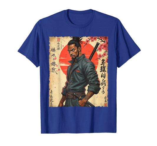 Afro Warrior Samurai African in Anime with Modern Katana T-Shirt