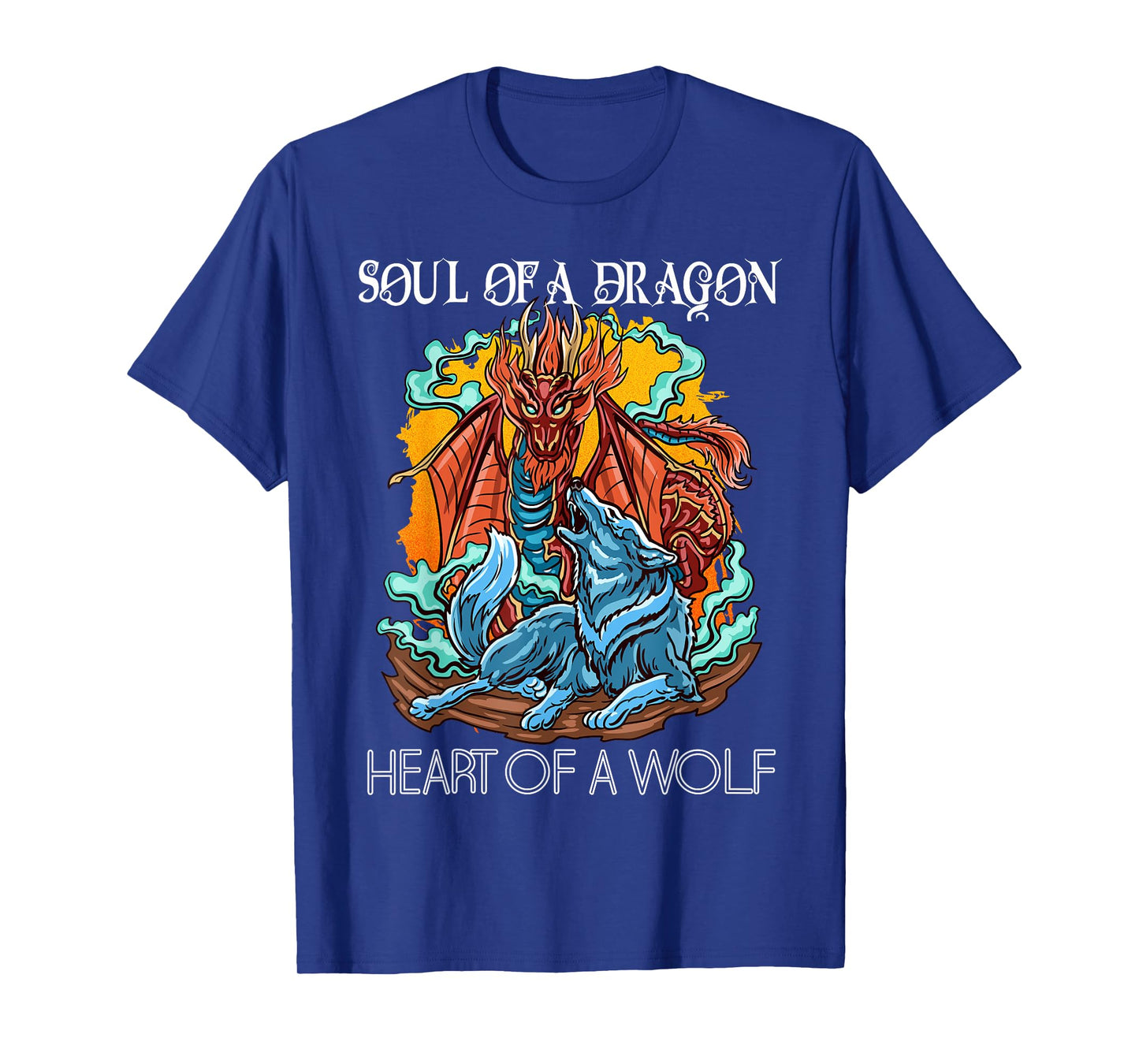 Heart of a Wolf Soul of a Dragon Goth Dragon and Wolf T-Shirt