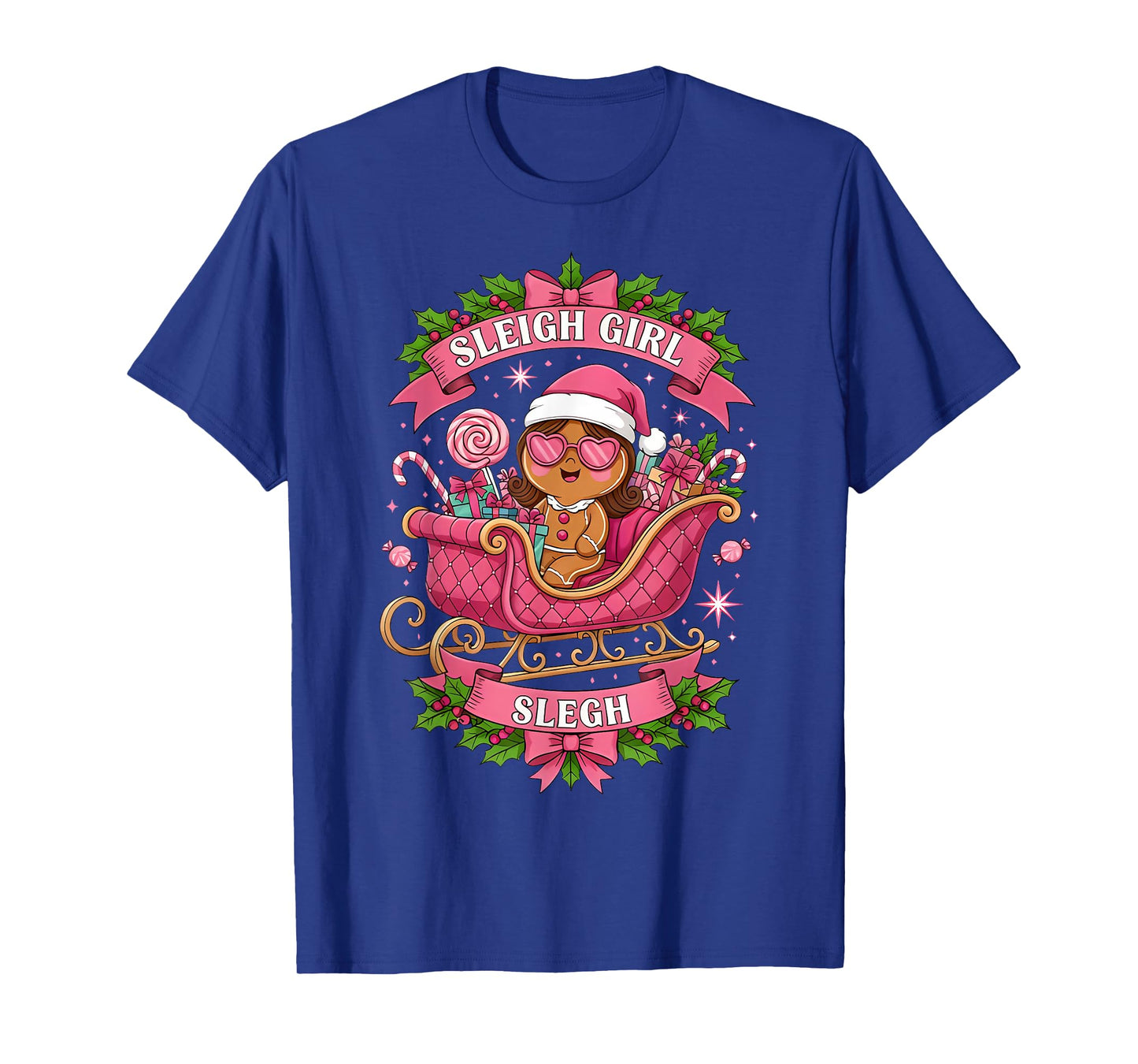Groovy Pink Christmas Candy Sleigh Girl Gingerbread Holiday T-Shirt