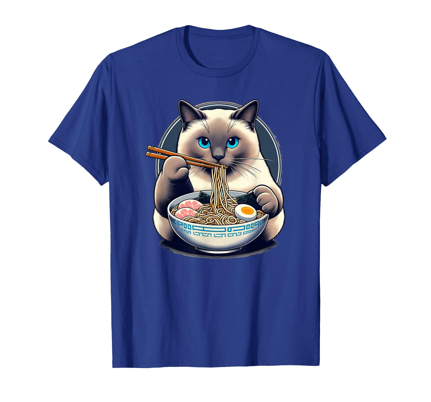 Kawaii Siamese Cat Eating Ramen Japanese Noodles T-Shirt