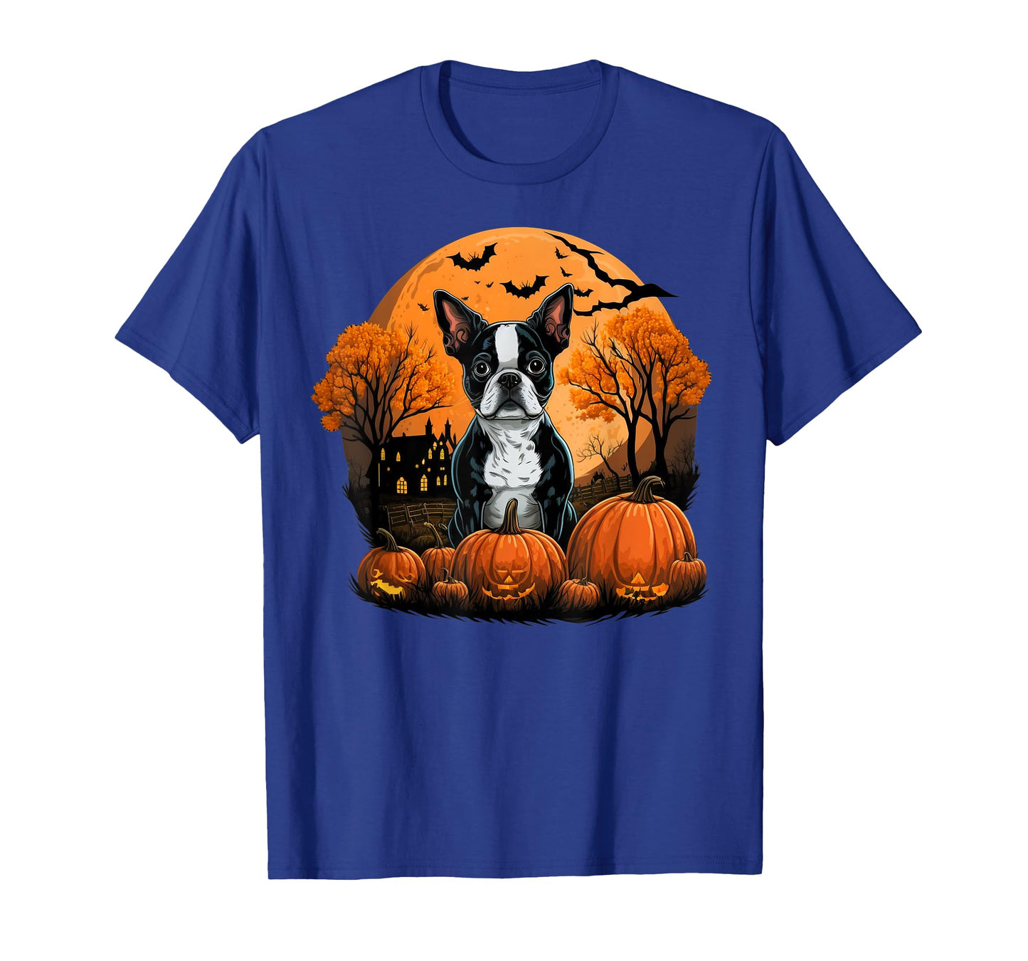 Pumpkin Boston Terrier costume on Boston Terrier Halloween T-Shirt