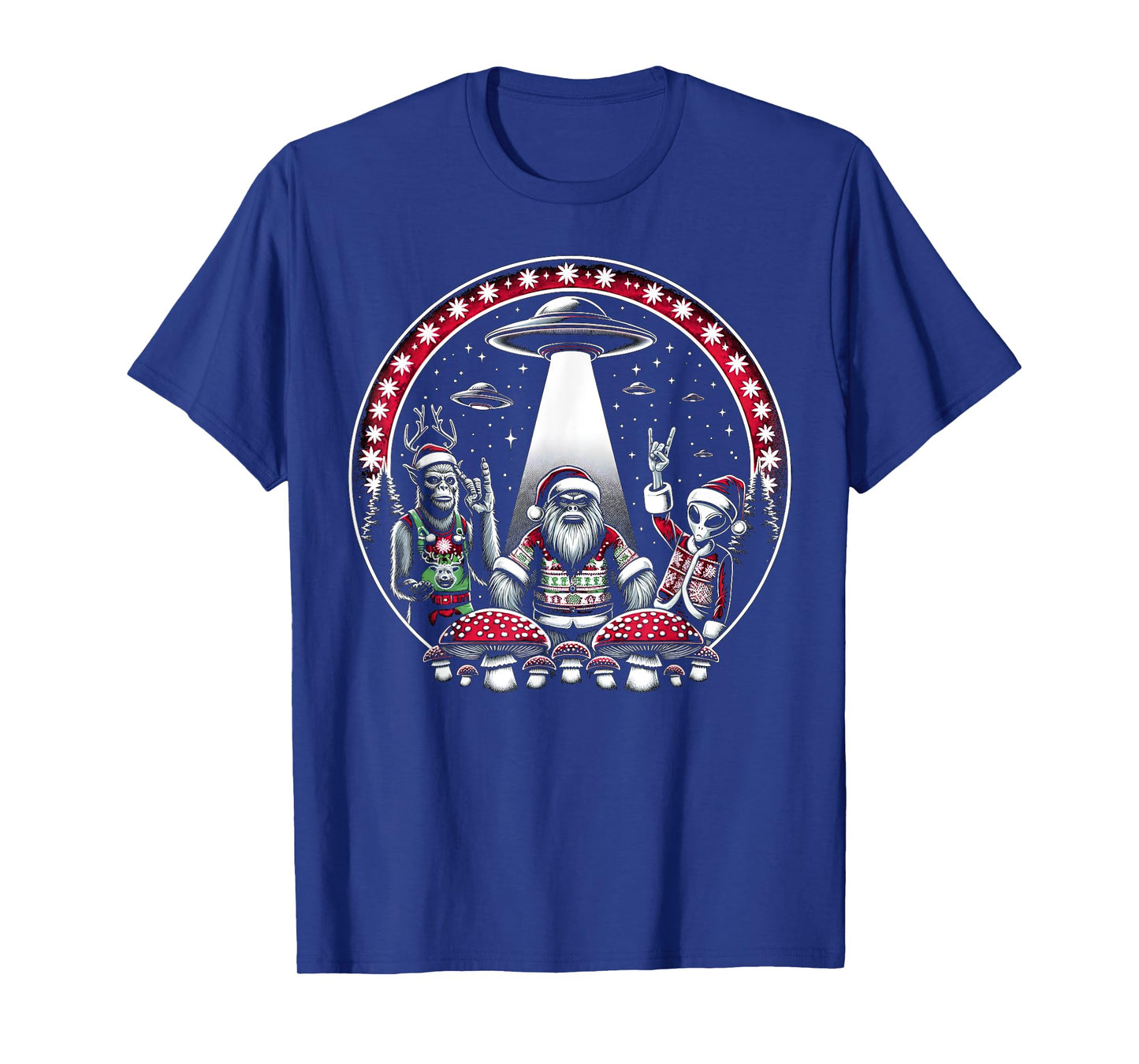 Unique Christmas Santa Alien Bigfoot Reindeer Holiday T-Shirt