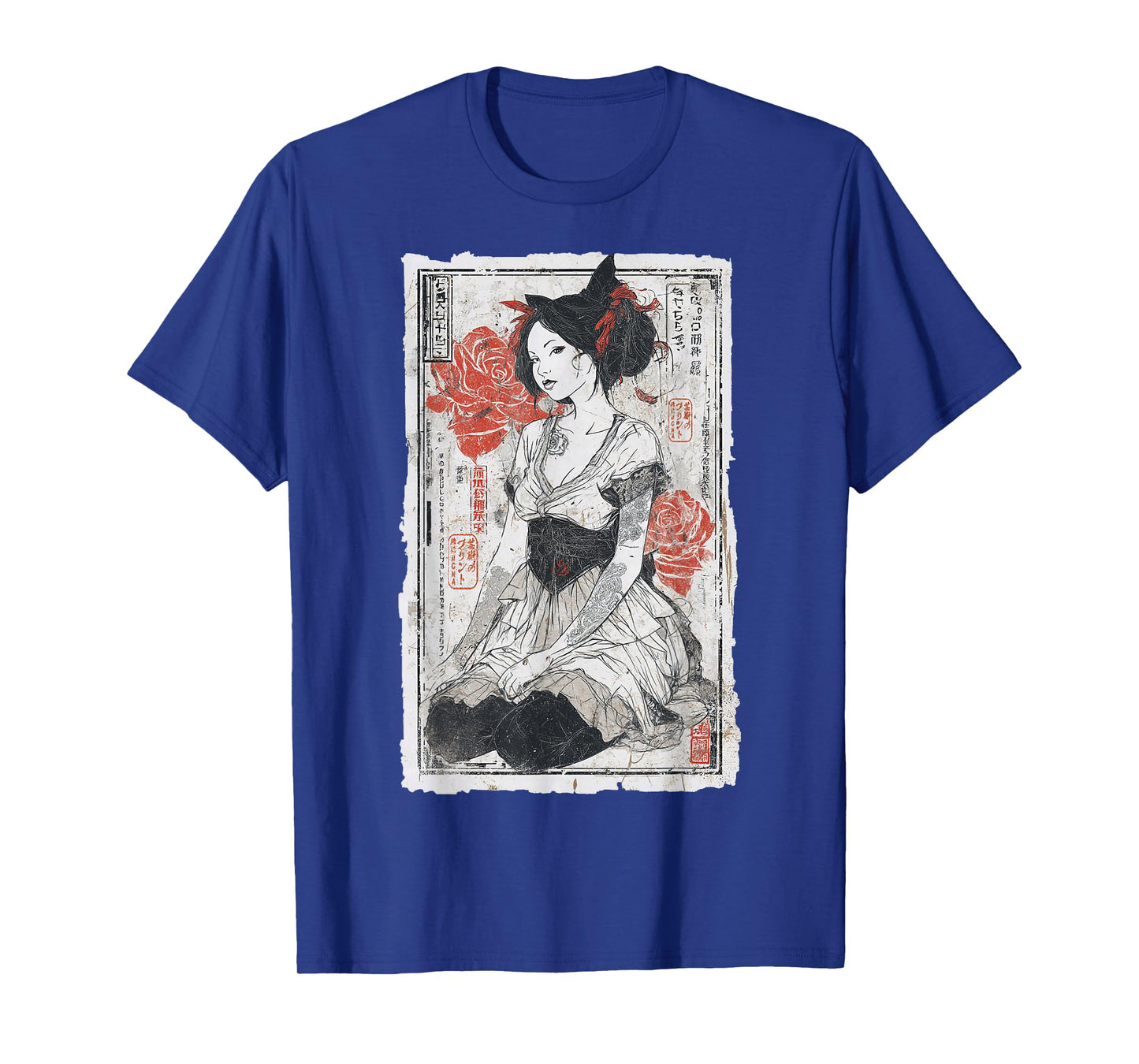 Japanese Geisha Floral Art - Vintage Ukiyo-e Portrait T-Shirt