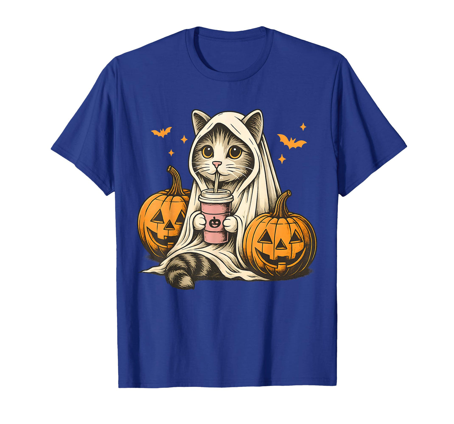 Cute Ghost Pumpkin Halloween Cat Costume Cat Lovers T-Shirt