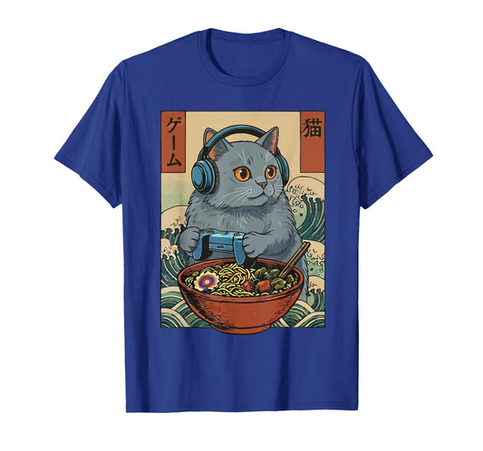 Cute Kawaii Gamer Cat Funny Ramen Retro Japanese Cat Gaming T-Shirt