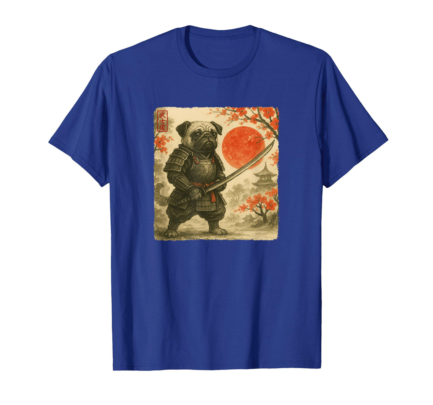 Pug Samurai Japanese Warrior Costume Sumi-e Art Funny T-Shirt