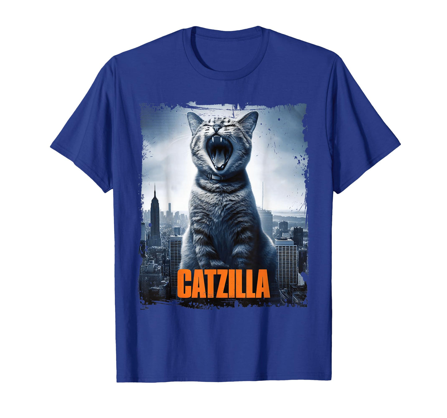 Catzilla Roaring Over City Skyline Cat Monster Kitten Kitty T-Shirt, Small, Black